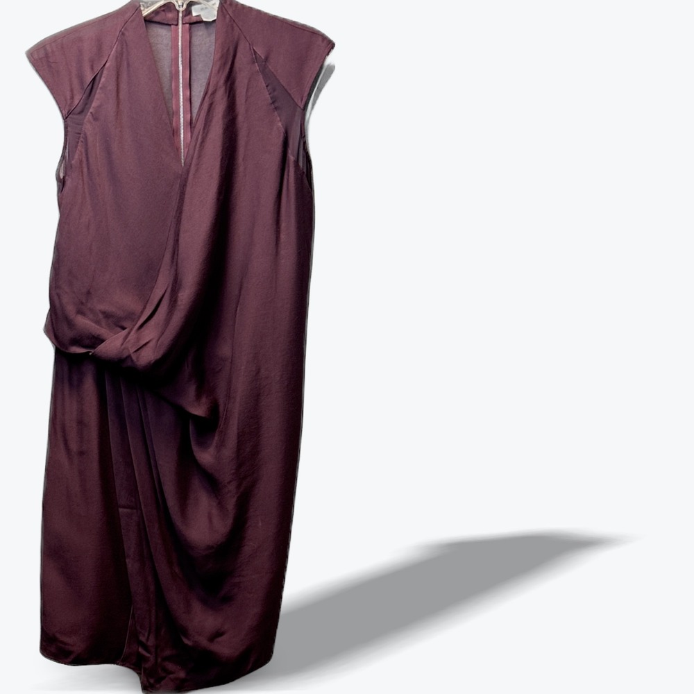 Helmut Lang Draped Mini Dress Womens 4 Silk Blend Plum Luxury Designer‎ NEW